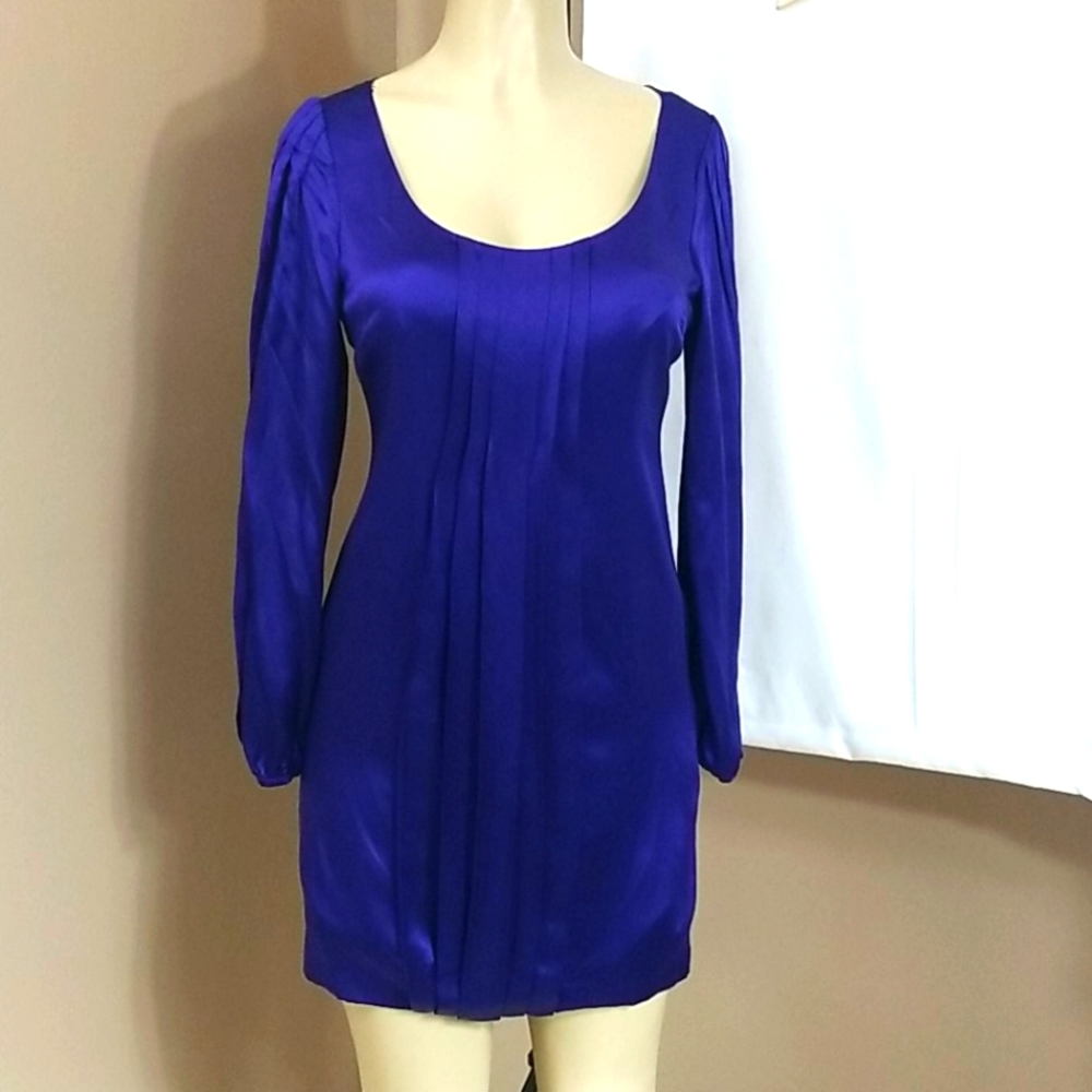 INC International Concepts Royal Blue Long Sleeve Pleated Shift Dress